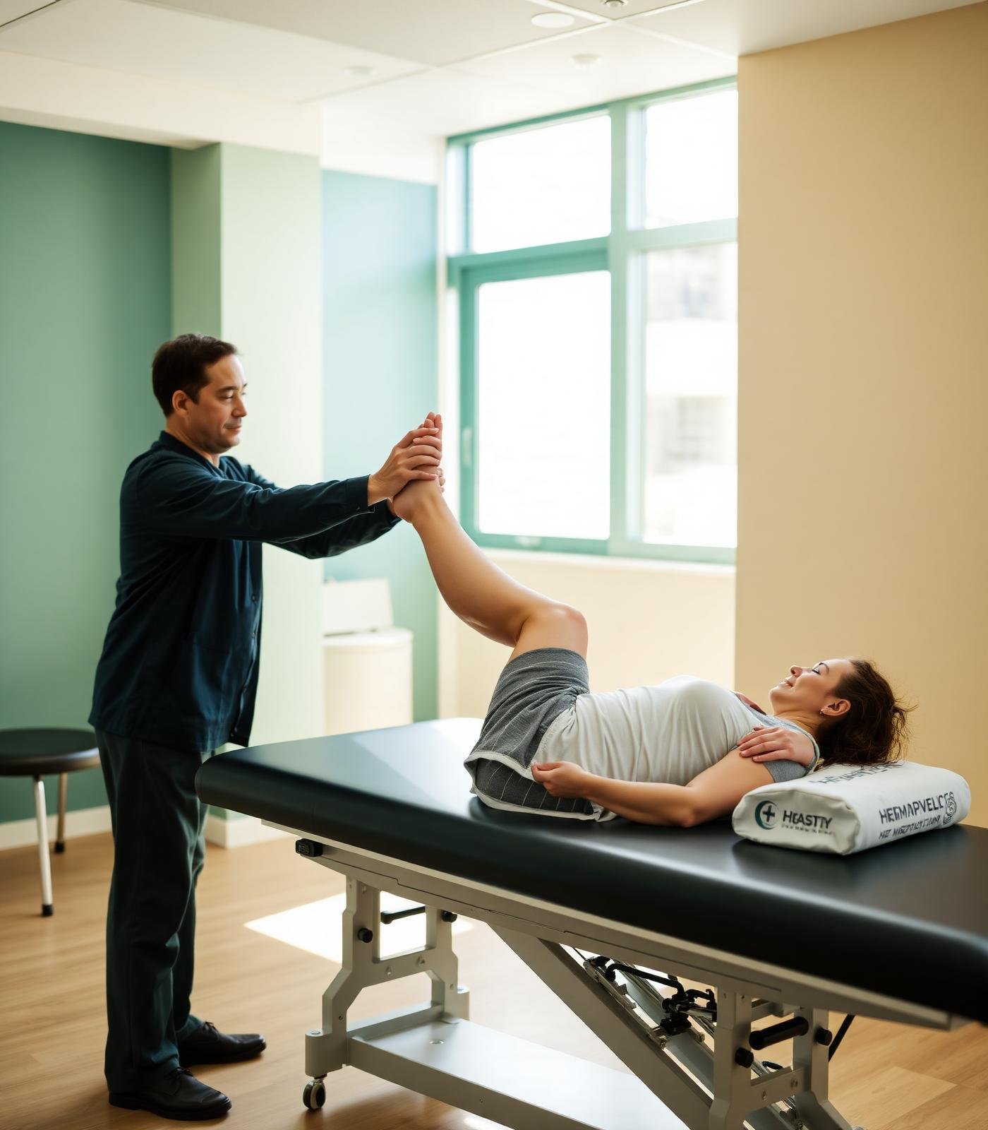 Physiotherapist assisting a patient with rehabilitation exercises